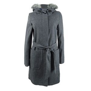 Tommy Hilfiger Women's Belted Faux-Fur-Trim Hooded Coat (XS, Heather Grey)